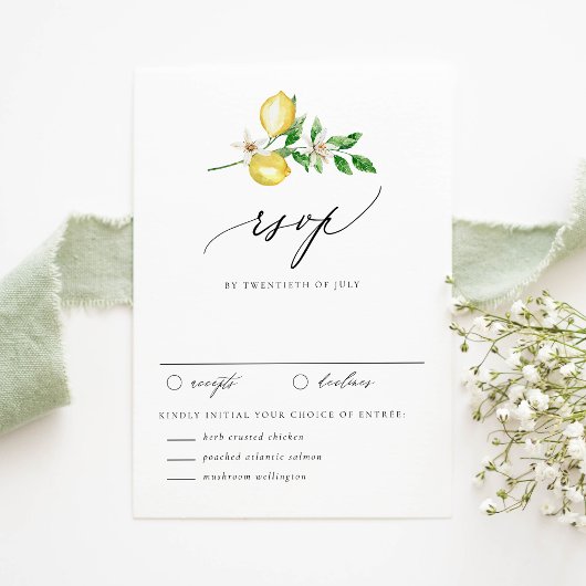 Botanische Zitronenbäume und Grüngarten Hochzeit RSVP Karte