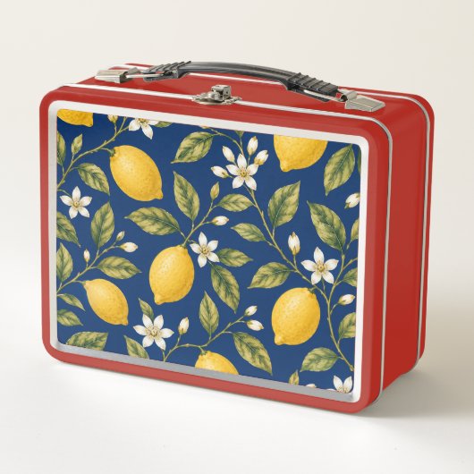 Botanische Zitronenblüte Marineblau Lunchbox (Vorderseite)