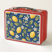 Botanische Zitronenblüte Marineblau Lunchbox (Rückseite)