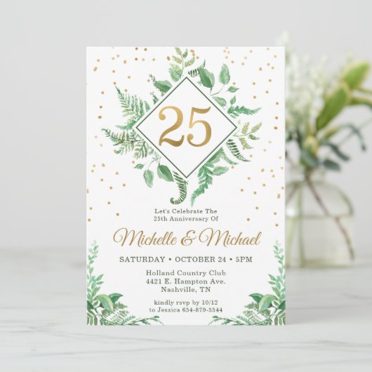 Botanischer 25. Jahrestag Einladung (Stehend Vorderseite)