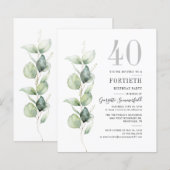 Botanischer 40. Geburtstag Eukalyptus Invites (Vorne/Hinten)