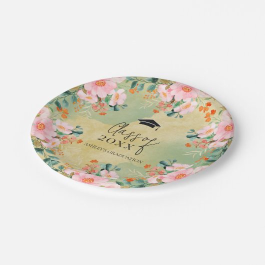 Botanischer Abschluss in Beobingrosa Pappteller (Schrägansicht)