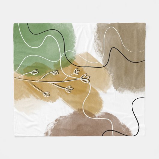 Botanischer Abtract Earth Tone Fleecedecke (Vorderseite (Horizontal))