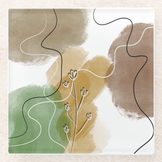 Botanischer Abtract Earth Tone Glasuntersetzer (Vorderseite)