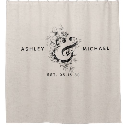 Botanischer Amperand Neuvermählter Name Datum Duschvorhang (Vorderseite)