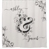 Botanischer Ampersand Monogram, Modernes Script Bl Duschvorhang (Vorderseite)