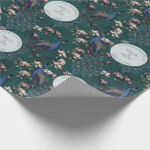 Botanischer Aquamariner Hochzeitspfau & Blume Geschenkpapier (Ecke)