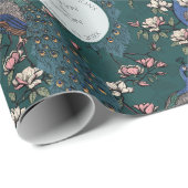 Botanischer Aquamariner Hochzeitspfau & Blume Geschenkpapier (Rolleneckpunkt)