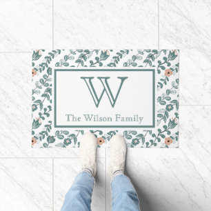 Botanischer Aquamariner Name Monogram Floral Muste Fußmatte
