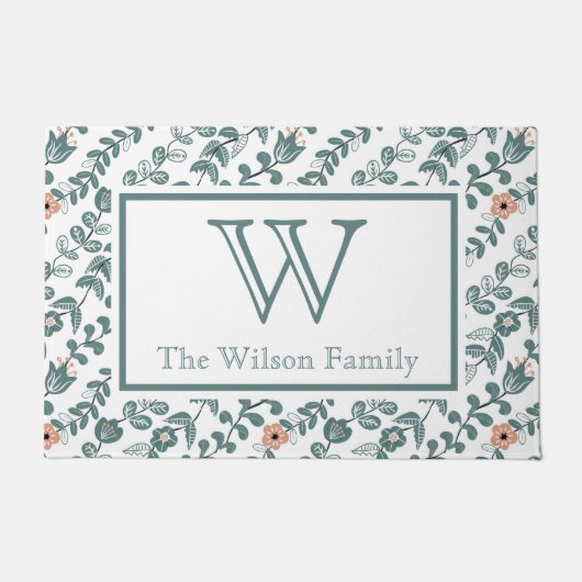 Botanischer Aquamariner Name Monogram Floral Muste Fußmatte (Vorderseite)
