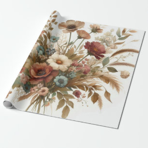 Botanischer Aquarell Elegante Herbstblumen Geschenkpapier