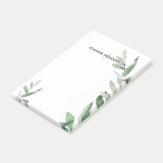 Botanischer Aquarell-Ölzweig-Monogrammname Post-it Klebezettel (angewinkelt)