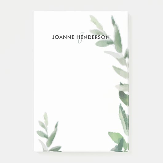 Botanischer Aquarell-Ölzweig-Monogrammname Post-it Klebezettel (Vorderseite)