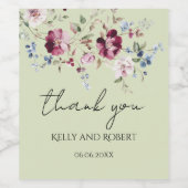 Botanischer Aquarell Vielen Dank Weinetikett (Einzelnes Label)