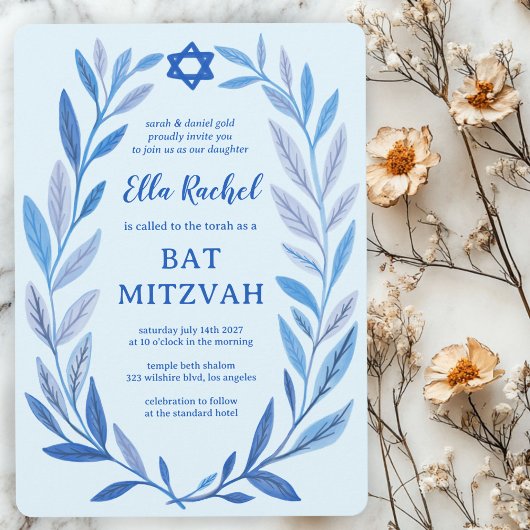 Botanischer Aquarellstern von David Bar Bat Mitzva Einladung