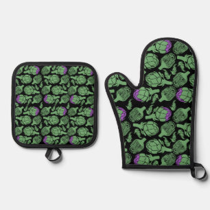 Botanischer Artischocken-Kunst-Wanddekor Ofenhandschuh & Topflappen-Set