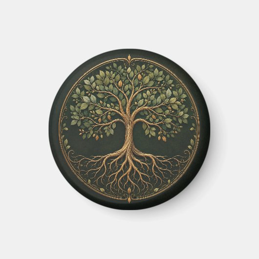Botanischer Baum, Baum des Lebens, runder Küchenma Magnet (Vorne)