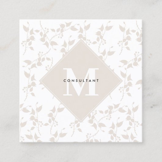 Botanischer Beige Decorative Leaf Moderner QR-Code Quadratische Visitenkarte (Vorderseite)