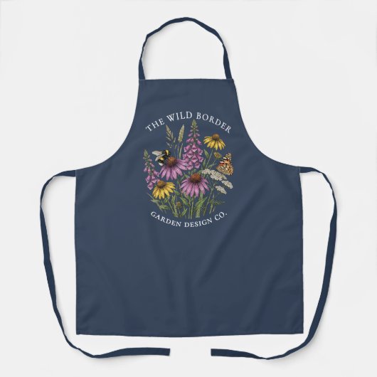 Botanischer Biene- und Schmetterling-Navy-Schürze Schürze (Vorderseite)