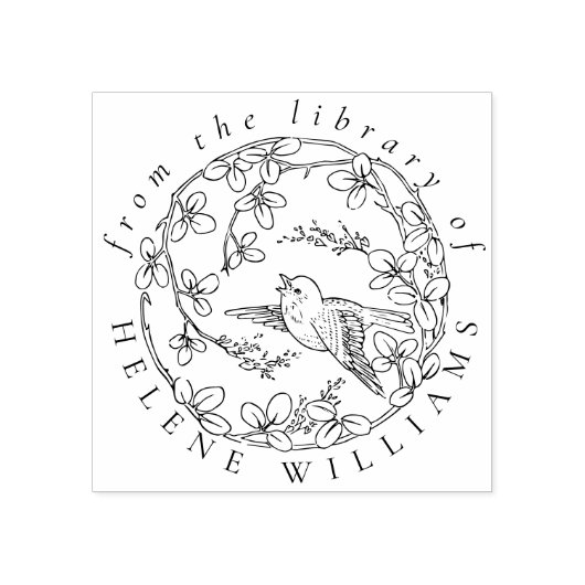Botanischer Bird Elegante Script Library Bücher Gummistempel (Prägung)