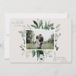 Botanischer Blattgrün-Fotorahmen Save-the-Date