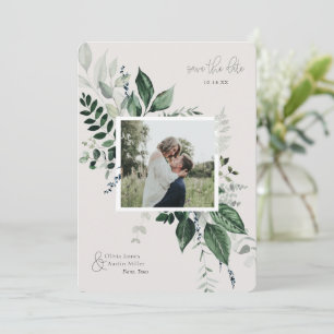 Botanischer Blattgrün-Fotorahmen Save-the-Date