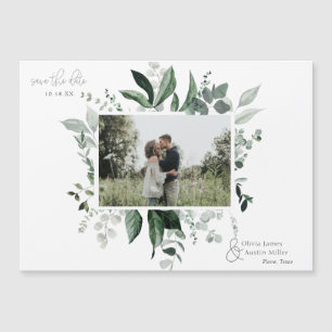 Botanischer Blattgrün-Fotorahmen Save-the-Date Magnetkarte