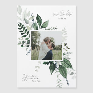 Botanischer Blattgrün-Fotorahmen Save-the-Date Magnetkarte