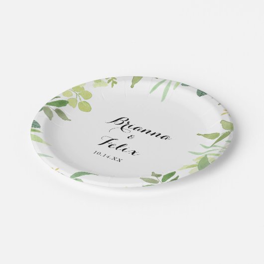 Botanischer Blattkuchen Pappteller (Schrägansicht)