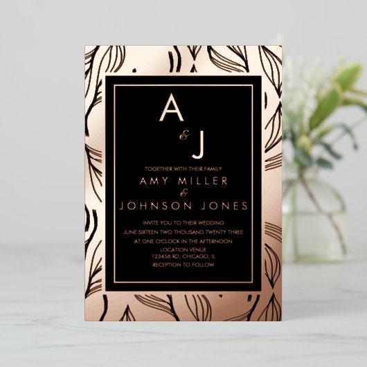 Botanischer Blattleaf, bestickt mit Hochzeit Folieneinladung (Stehend vorne)