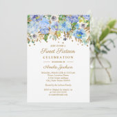 Botanischer Blaue Flora 16 . Geburtstag Geburtstag Einladung (Stehend Vorderseite)