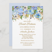 Botanischer Blaue Flora 16 . Geburtstag Geburtstag Einladung (Vorne/Hinten)