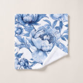 Botanischer Blauer Blumenstrauß Jugendstil Porzell Badhandtuch Set (Waschlappen)