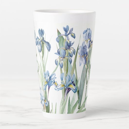 Botanischer Blauer Iris Blume Redoute Latte Tasse (Vorderseite)