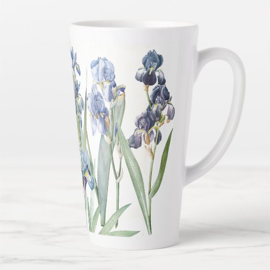 Botanischer Blauer Iris Blume Redoute Latte Tasse (Rechts)