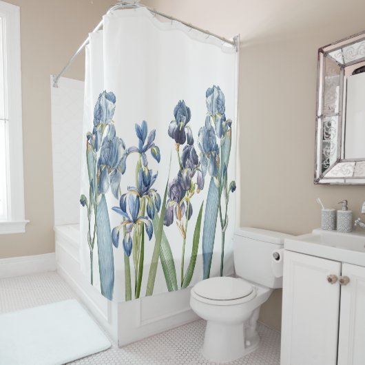 Botanischer blauer Iris-Blumen Redoute Duschvorhang (Beispiel)