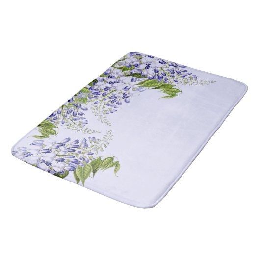 Botanischer blauer Wisteria-BlumenBlumen-Bad-Matte Badematte (Schrägansicht)