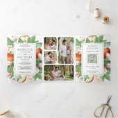 Botanischer Blumenapfel QR-Code Hochzeit Dreifach Gefaltete Einladung (Innenseite)