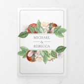 Botanischer Blumenapfel QR-Code Hochzeit Dreifach Gefaltete Einladung (Cover)