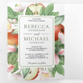 Botanischer Blumenapfel QR-Code Hochzeit Dreifach Gefaltete Einladung (Innen Erste Seite)
