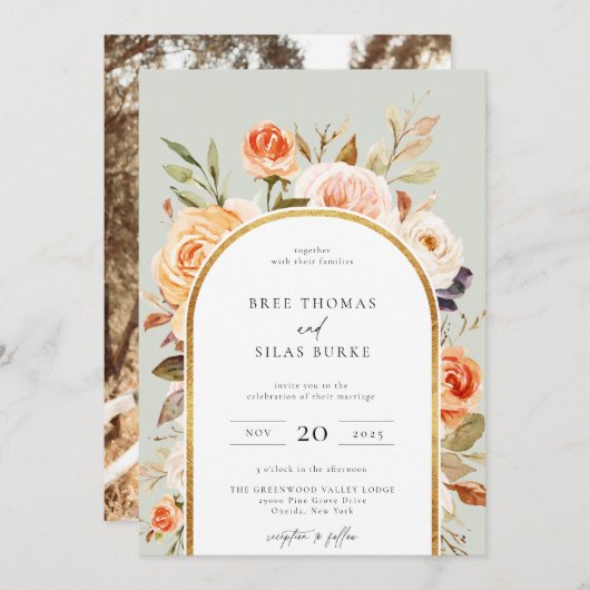 Botanischer Blumenarschrahmen im Herbst Einladung (Vorne/Hinten)