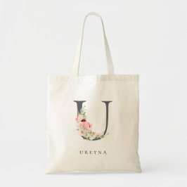 Botanischer Blumenbrief U Monogramm Tragetasche