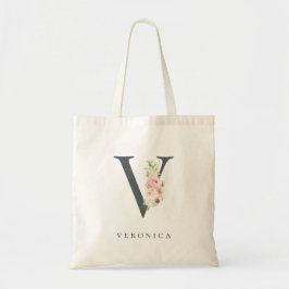 Botanischer Blumenbrief V Monogramm Tragetasche