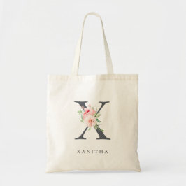 Botanischer Blumenbrief X Monogramm Tragetasche