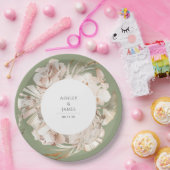 Botanischer Blumengarten Beige Aquarellgarten Hoch Pappteller (Party)