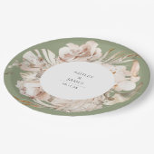 Botanischer Blumengarten Beige Aquarellgarten Hoch Pappteller (Schrägansicht)