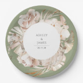 Botanischer Blumengarten Beige Aquarellgarten Hoch Pappteller (Vorderseite)