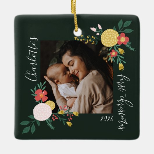 Botanischer Blumengarten Elegantes Foto Rahmen grü Keramikornament (Vorderseite)