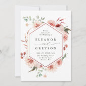 Botanischer Blumengarten Hexagon Hochzeitsrot Einladung (Vorderseite)