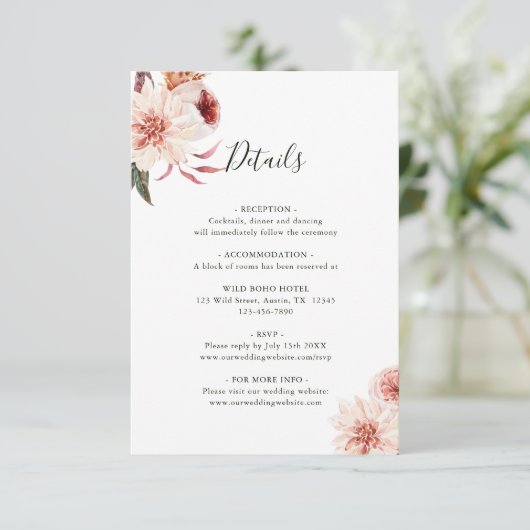 Botanischer Blumengarten Hochzeitsfeier Begleitkarte (Stehend Vorderseite)